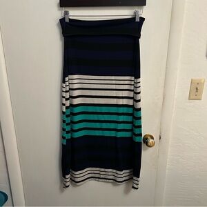 Y2K Mossimo striped fold over maxi skirt S Jersey knit teal navy Indie sleeze